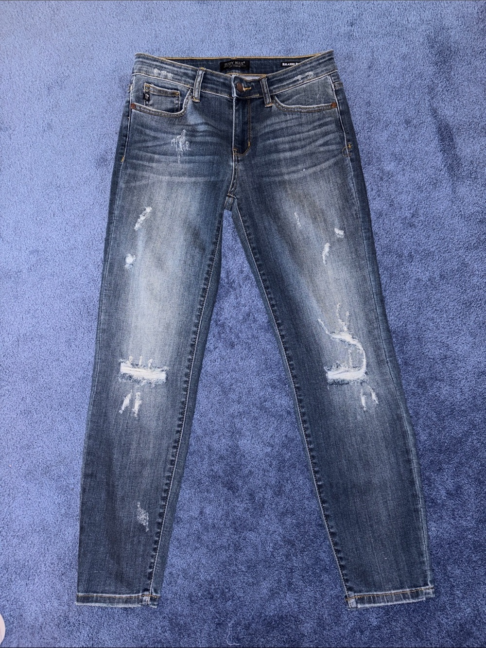 Judy Blue Medium Blue Wash Denim Jeans with Leather Patch - Picture 8 of 9